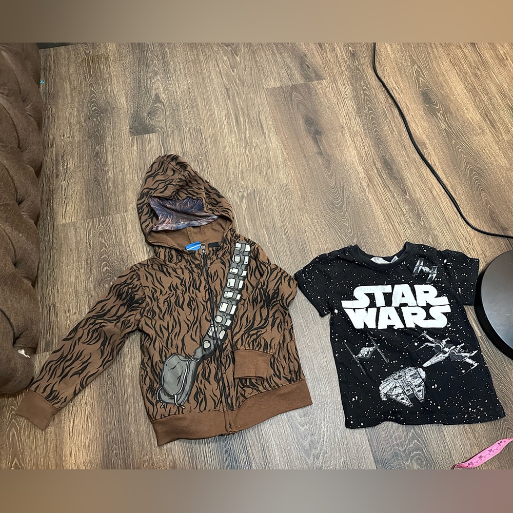 Bundle of boys star  Wars Chewbacca sweater and black Star Wars t shirt size 3t